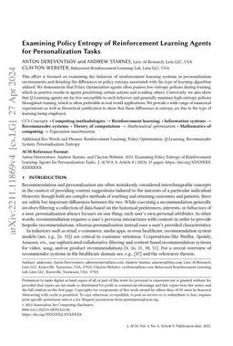 Examining Policy Entropy of Reinforcement Learning Agents for
  Personalization Tasks
