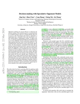 Decision-making with Speculative Opponent Models