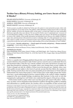 Twitter has a Binary Privacy Setting, are Users Aware of How It Works?