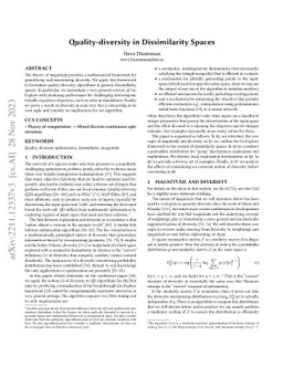 Quality-diversity in dissimilarity spaces