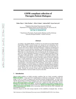 GDPR Compliant Collection of Therapist-Patient-Dialogues