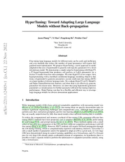HyperTuning: Toward Adapting Large Language Models without
  Back-propagation