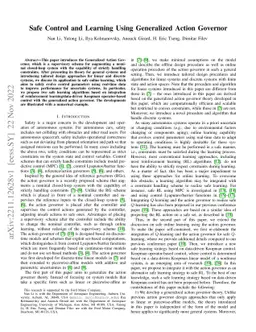 Safe Control and Learning Using Generalized Action Governor