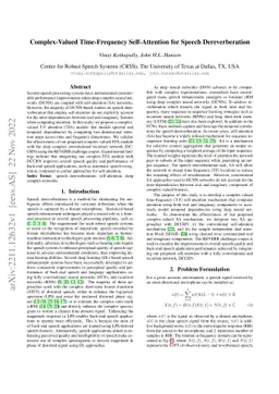Complex-Valued Time-Frequency Self-Attention for Speech Dereverberation