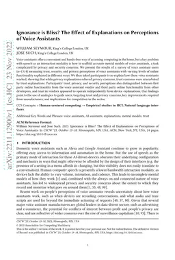 Ignorance is Bliss? The Effect of Explanations on Perceptions of Voice
  Assistants