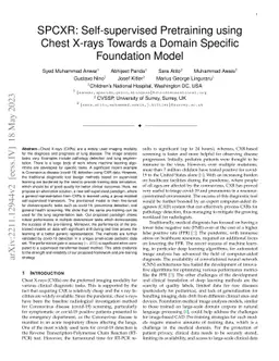 SPCXR: Self-supervised Pretraining using Chest X-rays Towards a Domain
  Specific Foundation Model