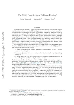 The NISQ Complexity of Collision Finding