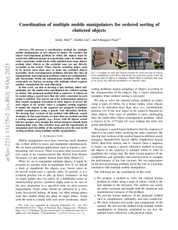 Coordination of multiple mobile manipulators for ordered sorting of
  cluttered objects
