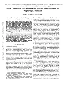 Indian Commercial Truck License Plate Detection and Recognition for
  Weighbridge Automation