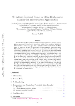 On Instance-Dependent Bounds for Offline Reinforcement Learning with
  Linear Function Approximation