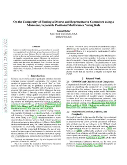 On the Complexity of Finding a Diverse and Representative Committee
  using a Monotone, Separable Positional Multiwinner Voting Rule