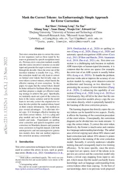 Mask the Correct Tokens: An Embarrassingly Simple Approach for Error
  Correction