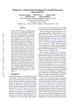 SciRepEval: A Multi-Format Benchmark for Scientific Document
  Representations