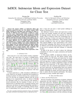 InDEX: Indonesian Idiom and Expression Dataset for Cloze Test