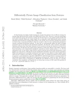 Differentially Private Image Classification from Features