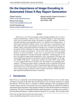 On the Importance of Image Encoding in Automated Chest X-Ray Report
  Generation