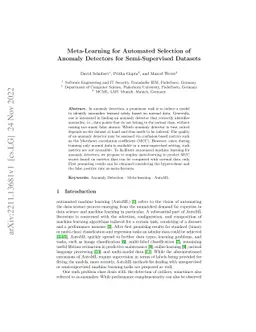 Meta-Learning for Automated Selection of Anomaly Detectors for
  Semi-Supervised Datasets