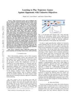 Learning to Play Trajectory Games Against Opponents with Unknown
  Objectives