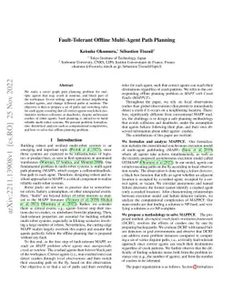Fault-Tolerant Offline Multi-Agent Path Planning