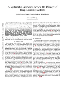 A Systematic Literature Review On Privacy Of Deep Learning Systems