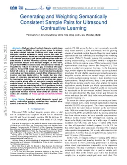 Generating and Weighting Semantically Consistent Sample Pairs for
  Ultrasound Contrastive Learning
