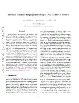 Vision and Structured-Language Pretraining for Cross-Modal Food
  Retrieval