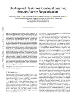 Bio-Inspired, Task-Free Continual Learning through Activity
  Regularization