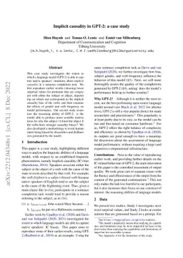 Implicit causality in GPT-2: a case study