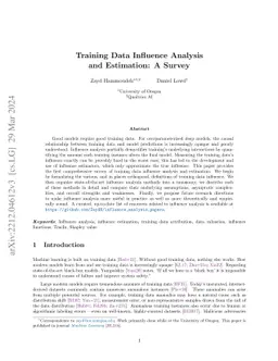 Training Data Influence Analysis and Estimation: A Survey