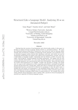 Structured Like a Language Model: Analysing AI as an Automated Subject