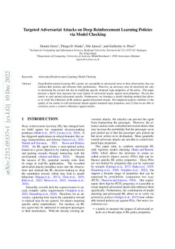 Targeted Adversarial Attacks on Deep Reinforcement Learning Policies via
  Model Checking