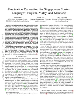 Punctuation Restoration for Singaporean Spoken Languages: English,
  Malay, and Mandarin