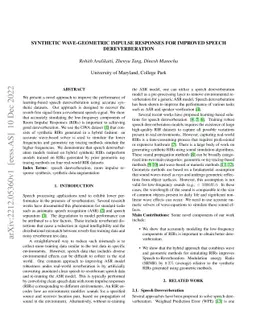 Synthetic Wave-Geometric Impulse Responses for Improved Speech
  Dereverberation