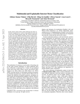 Multimodal and Explainable Internet Meme Classification