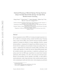 Optimal Planning of Hybrid Energy Storage Systems using Curtailed
  Renewable Energy through Deep Reinforcement Learning