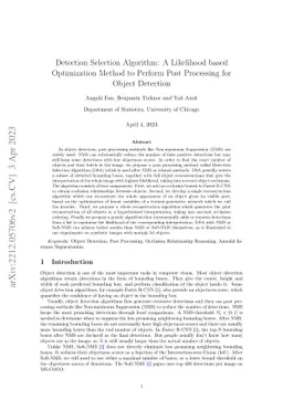 Detection Selection Algorithm: A Likelihood based Optimization Method to
  Perform Post Processing for Object Detection