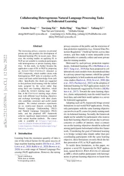 Collaborating Heterogeneous Natural Language Processing Tasks via
  Federated Learning