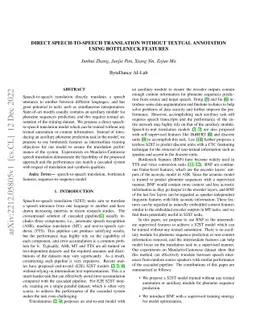 Direct Speech-to-speech Translation without Textual Annotation using
  Bottleneck Features