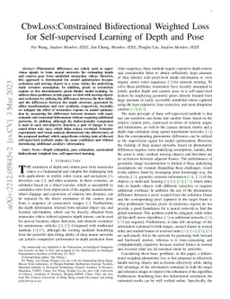 CbwLoss: Constrained Bidirectional Weighted Loss for Self-supervised
  Learning of Depth and Pose
