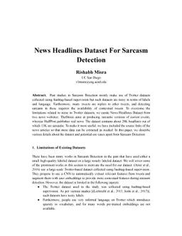 News Headlines Dataset For Sarcasm Detection