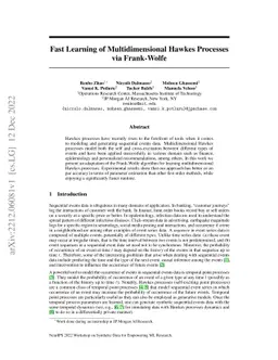 Fast Learning of Multidimensional Hawkes Processes via Frank-Wolfe
