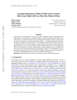 Learning Disturbances Online for Risk-Aware Control: Risk-Aware Flight
  with Less Than One Minute of Data