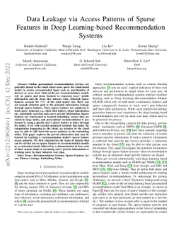Data Leakage via Access Patterns of Sparse Features in Deep
  Learning-based Recommendation Systems