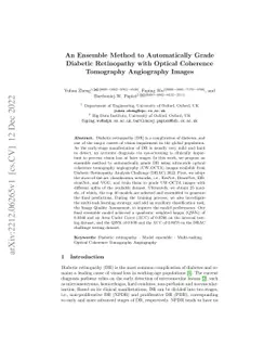 An Ensemble Method to Automatically Grade Diabetic Retinopathy with
  Optical Coherence Tomography Angiography Images