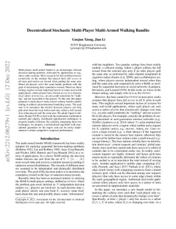 Decentralized Stochastic Multi-Player Multi-Armed Walking Bandits