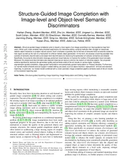 Structure-Guided Image Completion with Image-level and Object-level
  Semantic Discriminators