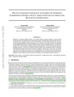 Policy learning for many outcomes of interest: Combining optimal policy
  trees with multi-objective Bayesian optimisation