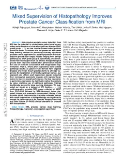 Mixed Supervision of Histopathology Improves Prostate Cancer
  Classification from MRI