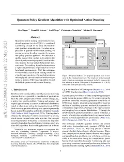 Quantum Policy Gradient Algorithm with Optimized Action Decoding