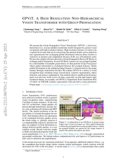 GPViT: A High Resolution Non-Hierarchical Vision Transformer with Group
  Propagation